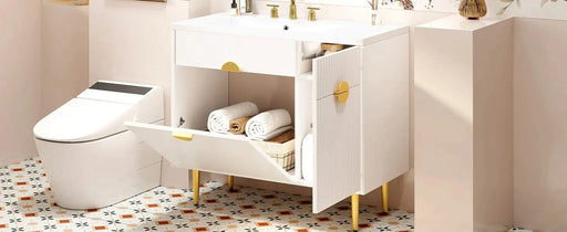 36' Bathroom Vanity with Resin Basin Sink, Modern Bathroom Sink Cabinet, Storage Cabinet with Soft-Closing Door and Drop-Down Door Default -DTYStore