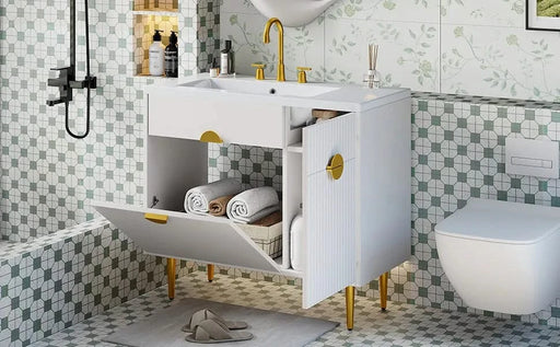 36' Bathroom Vanity with Resin Basin Sink, Modern Bathroom Sink Cabinet, Storage Cabinet with Soft-Closing Door and Drop-Down Door Default -DTYStore