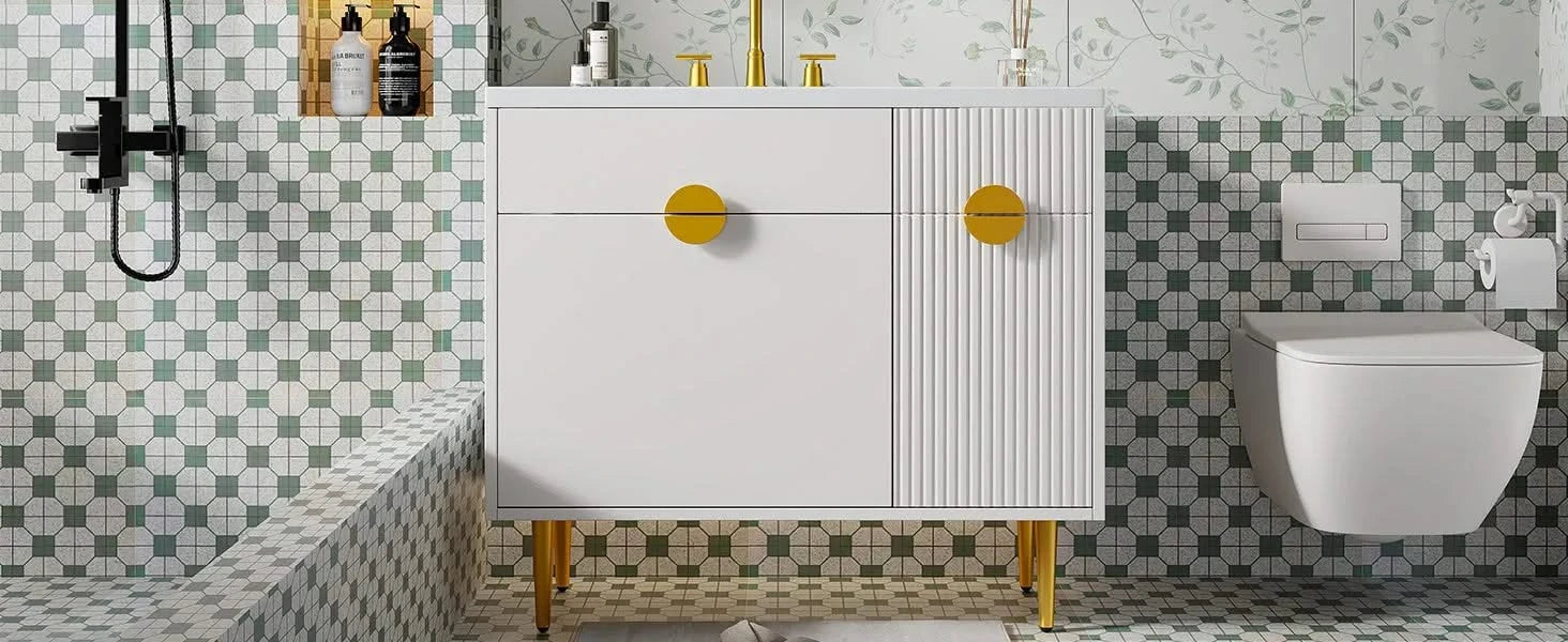 36' Bathroom Vanity with Resin Basin Sink, Modern Bathroom Sink Cabinet, Storage Cabinet with Soft-Closing Door and Drop-Down Door Default -DTYStore