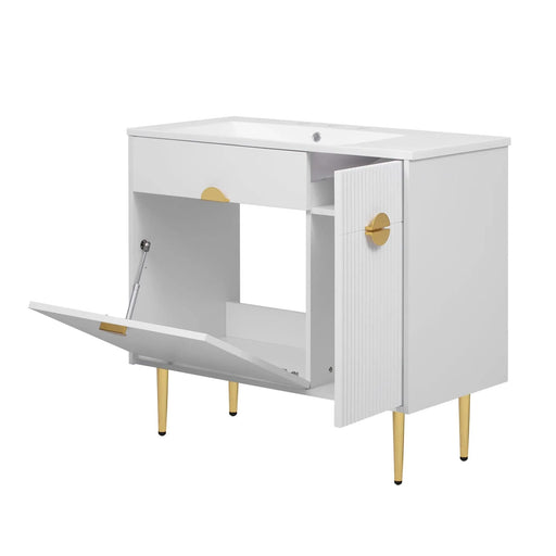 36' Bathroom Vanity with Resin Basin Sink, Modern Bathroom Sink Cabinet, Storage Cabinet with Soft-Closing Door and Drop-Down Door Default -DTYStore