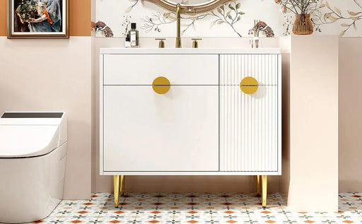 36' Bathroom Vanity with Resin Basin Sink, Modern Bathroom Sink Cabinet, Storage Cabinet with Soft-Closing Door and Drop-Down Door Default -DTYStore