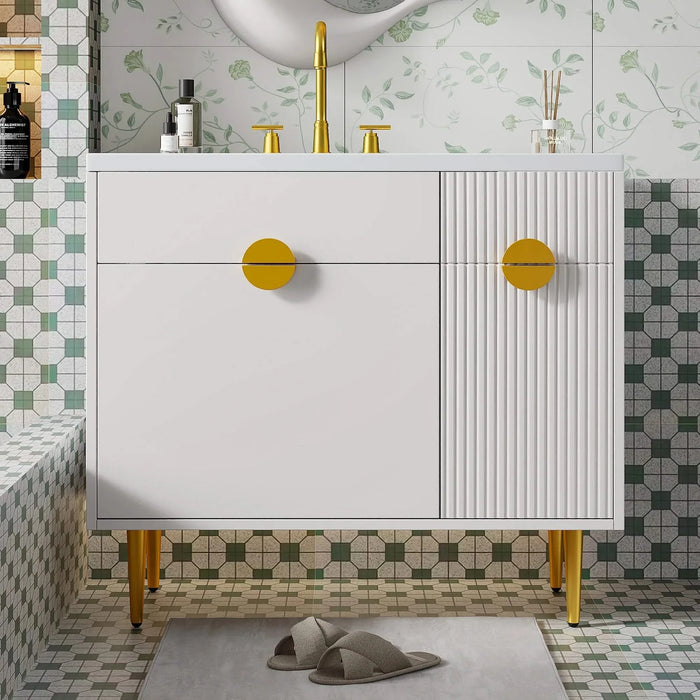 36' Bathroom Vanity with Resin Basin Sink, Modern Bathroom Sink Cabinet, Storage Cabinet with Soft-Closing Door and Drop-Down Door Default -DTYStore