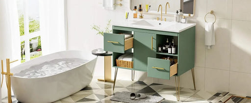 36'' Bathroom Vanity with Resin Sink Combo Set, Modern Freestanding Single Bathroom Cabinet with 2 Drawers & 2 Storage Compartments, Storage Cabinet for Bathroom, Solid Wood Frame Vanity Set, Green Default -DTYStore