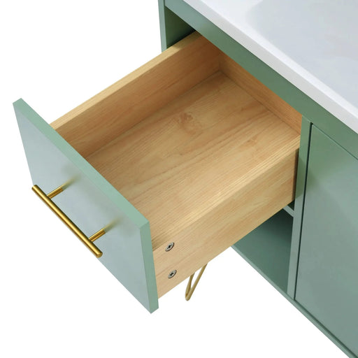36'' Bathroom Vanity with Resin Sink Combo Set, Modern Freestanding Single Bathroom Cabinet with 2 Drawers & 2 Storage Compartments, Storage Cabinet for Bathroom, Solid Wood Frame Vanity Set, Green Default -DTYStore