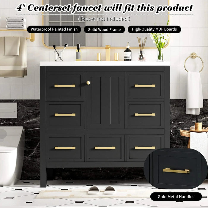 36'' Bathroom Vanity with Resin Sink Combo, Solid Wood Frame Bathroom Storage Cabinet, Freestanding Vanity Set with 5 Drawers& Soft Closing Doors (Same as N710S136002B+SW000142AAB ) Default -DTYStore
