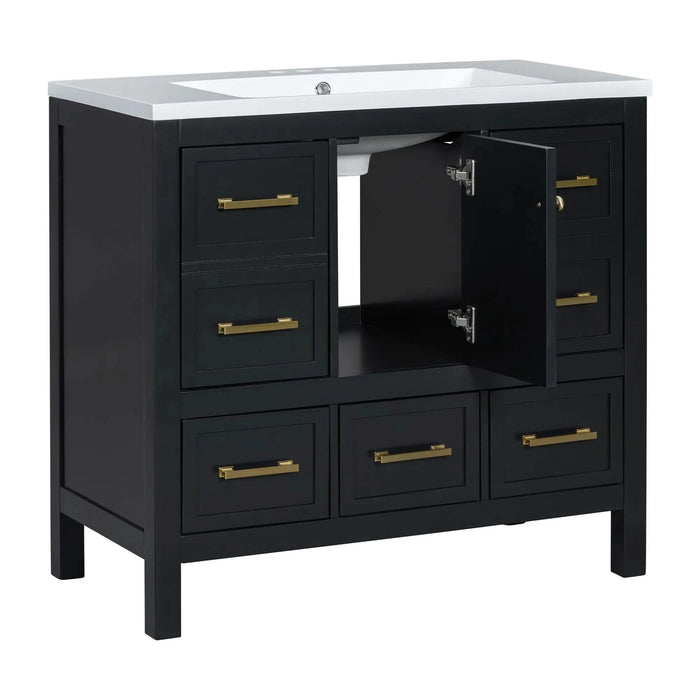 36'' Bathroom Vanity with Resin Sink Combo, Solid Wood Frame Bathroom Storage Cabinet, Freestanding Vanity Set with 5 Drawers& Soft Closing Doors (Same as N710S136002B+SW000142AAB ) Default -DTYStore