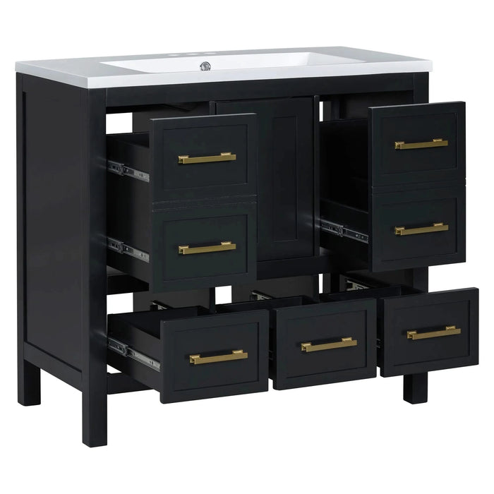 36'' Bathroom Vanity with Resin Sink Combo, Solid Wood Frame Bathroom Storage Cabinet, Freestanding Vanity Set with 5 Drawers& Soft Closing Doors (Same as N710S136002B+SW000142AAB ) Default -DTYStore