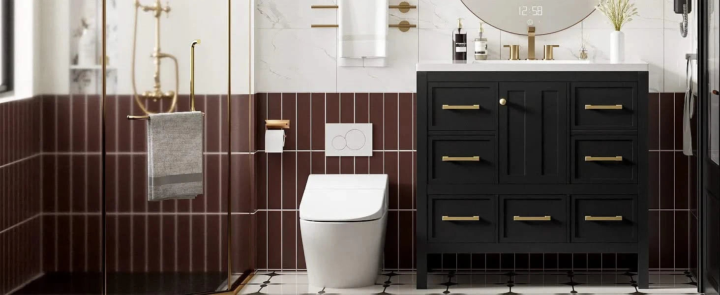 36'' Bathroom Vanity with Resin Sink Combo, Solid Wood Frame Bathroom Storage Cabinet, Freestanding Vanity Set with 5 Drawers& Soft Closing Doors (Same as N710S136002B+SW000142AAB ) Default -DTYStore