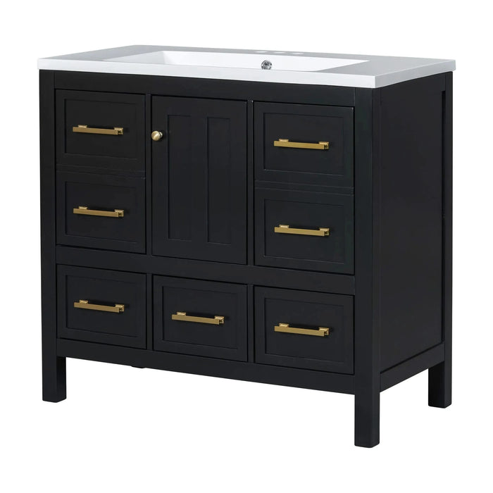 36'' Bathroom Vanity with Resin Sink Combo, Solid Wood Frame Bathroom Storage Cabinet, Freestanding Vanity Set with 5 Drawers& Soft Closing Doors (Same as N710S136002B+SW000142AAB ) Default -DTYStore