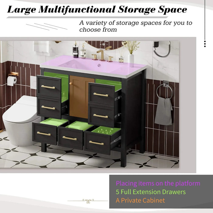 36'' Bathroom Vanity with Resin Sink Combo, Solid Wood Frame Bathroom Storage Cabinet, Freestanding Vanity Set with 5 Drawers& Soft Closing Doors (Same as N710S136002B+SW000142AAB ) Default -DTYStore