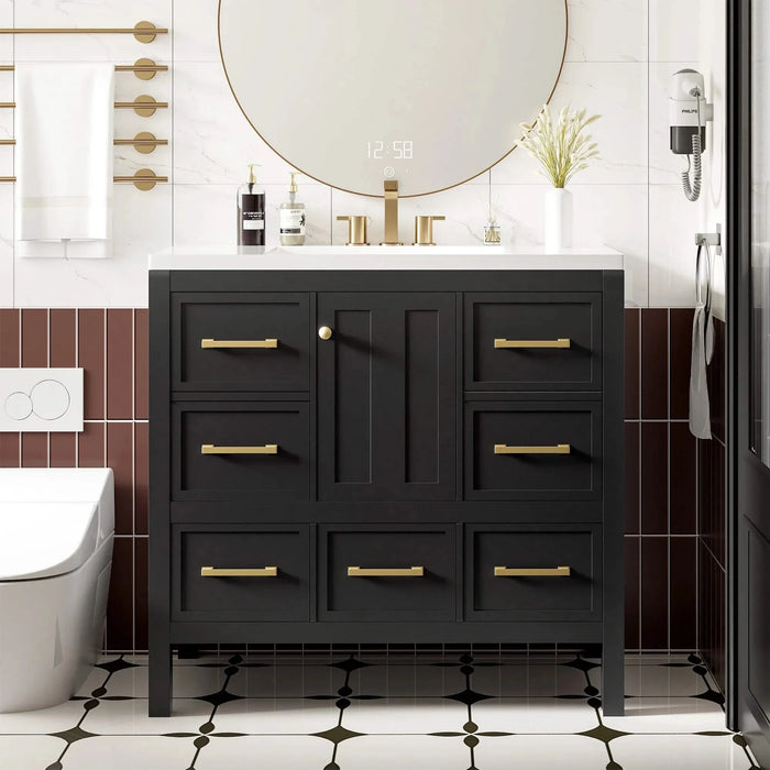 36'' Bathroom Vanity with Resin Sink Combo, Solid Wood Frame Bathroom Storage Cabinet, Freestanding Vanity Set with 5 Drawers& Soft Closing Doors (Same as N710S136002B+SW000142AAB ) Default -DTYStore