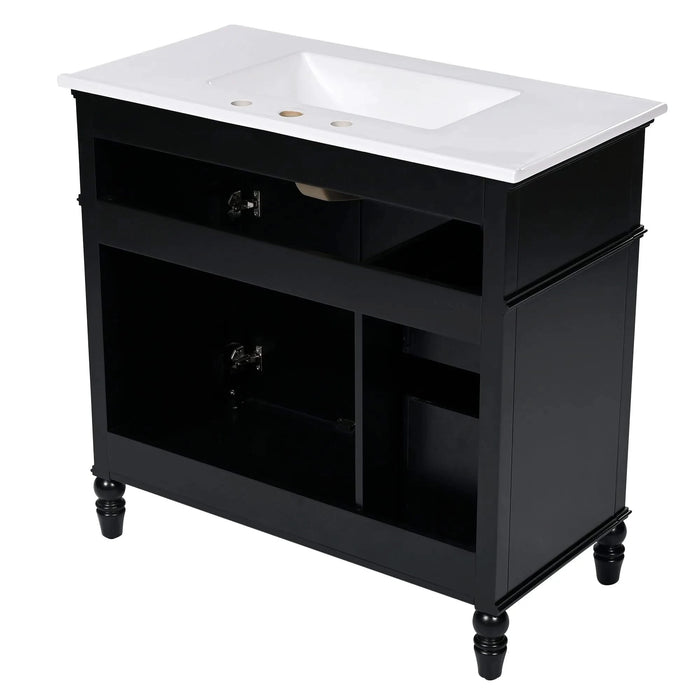 36' Bathroom Vanity with Sink, Black Bathroom Cabinet with Drawers, Solid Frame and MDF Board, One Package Default -DTYStore