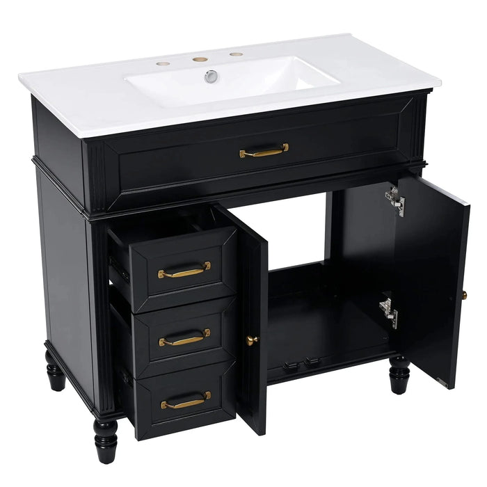 36' Bathroom Vanity with Sink, Black Bathroom Cabinet with Drawers, Solid Frame and MDF Board, One Package Default -DTYStore