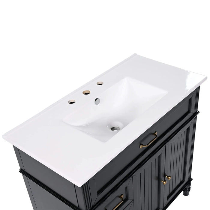 36' Bathroom Vanity with Sink, Black Bathroom Cabinet with Drawers, Solid Frame and MDF Board, One Package Default -DTYStore
