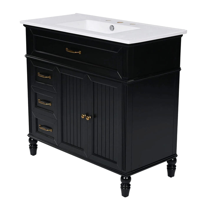 36' Bathroom Vanity with Sink, Black Bathroom Cabinet with Drawers, Solid Frame and MDF Board, One Package Default -DTYStore