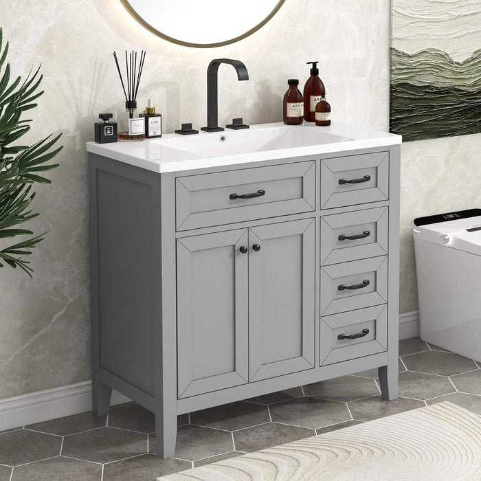 36' Bathroom Vanity with Sink Combo, Bathroom Cabinet with Drawers, Solid Frame and MDF Board, Grey (Old Sku:JL000007AAE) Default -DTYStore