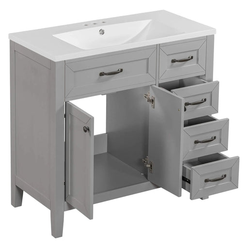 36' Bathroom Vanity with Sink Combo, Bathroom Cabinet with Drawers, Solid Frame and MDF Board, Grey (Old Sku:JL000007AAE) Default -DTYStore