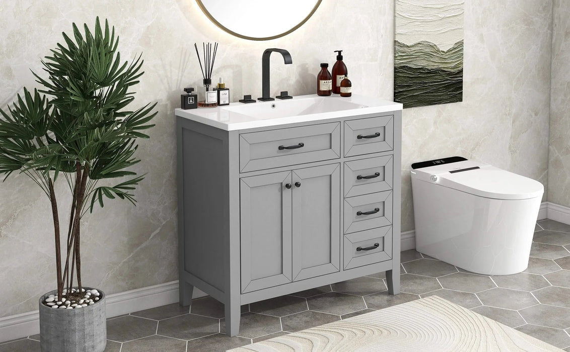 36' Bathroom Vanity with Sink Combo, Bathroom Cabinet with Drawers, Solid Frame and MDF Board, Grey (Old Sku:JL000007AAE) Default -DTYStore