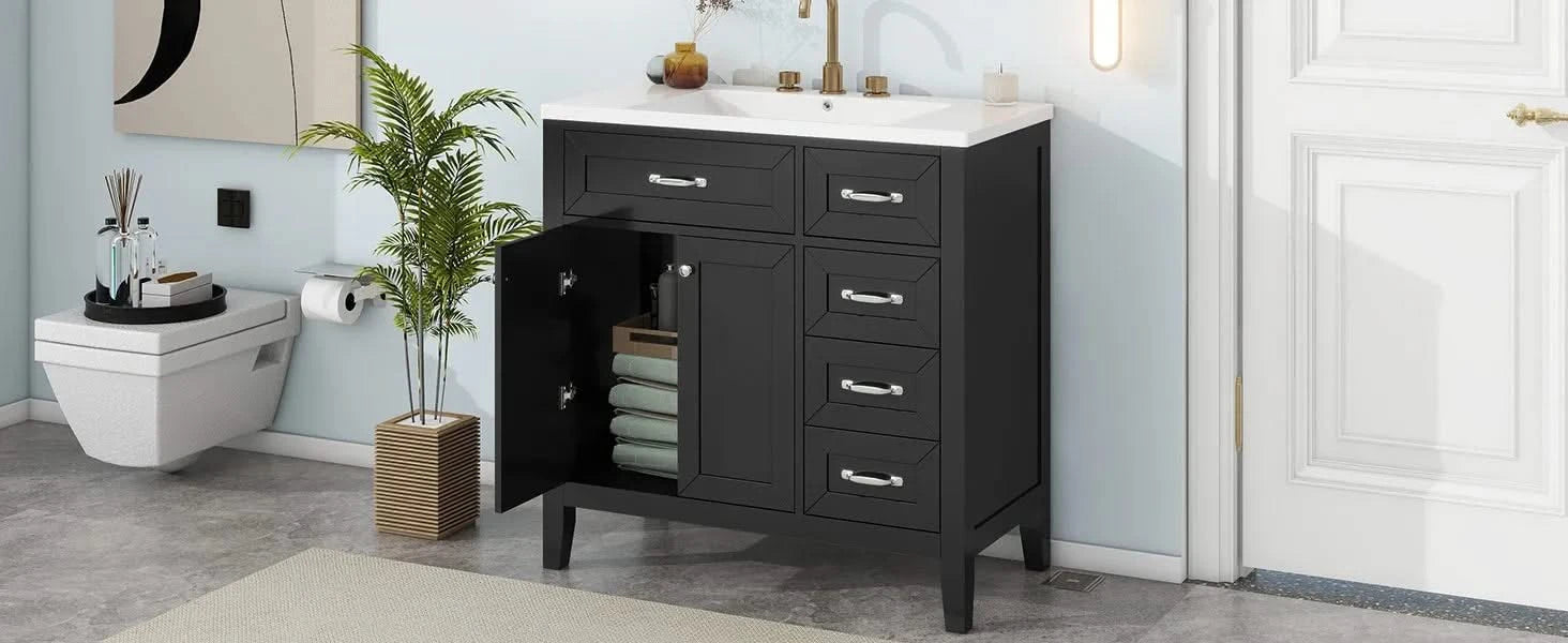 36' Bathroom Vanity with Sink Combo, Black Bathroom Cabinet with Drawers, Solid Frame and MDF Board (Old Sku:JL000007AAB) Default -DTYStore