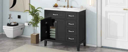 36' Bathroom Vanity with Sink Combo, Black Bathroom Cabinet with Drawers, Solid Frame and MDF Board (Old Sku:JL000007AAB) Default -DTYStore