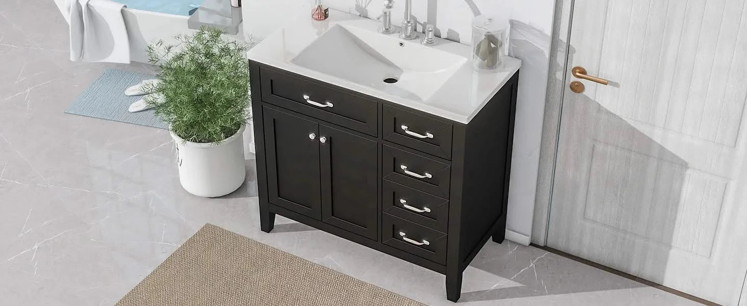 36' Bathroom Vanity with Sink Combo, Black Bathroom Cabinet with Drawers, Solid Frame and MDF Board (Old Sku:JL000007AAB) Default -DTYStore