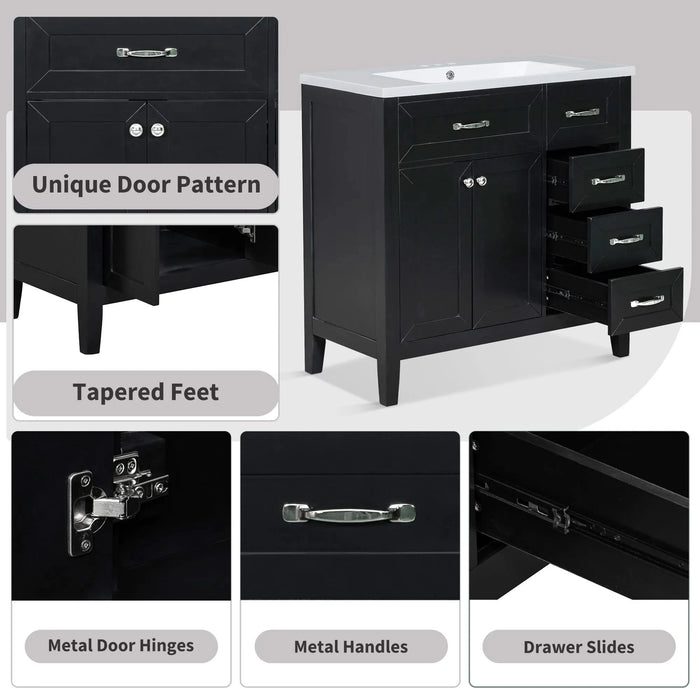36' Bathroom Vanity with Sink Combo, Black Bathroom Cabinet with Drawers, Solid Frame and MDF Board (Old Sku:JL000007AAB) Default -DTYStore