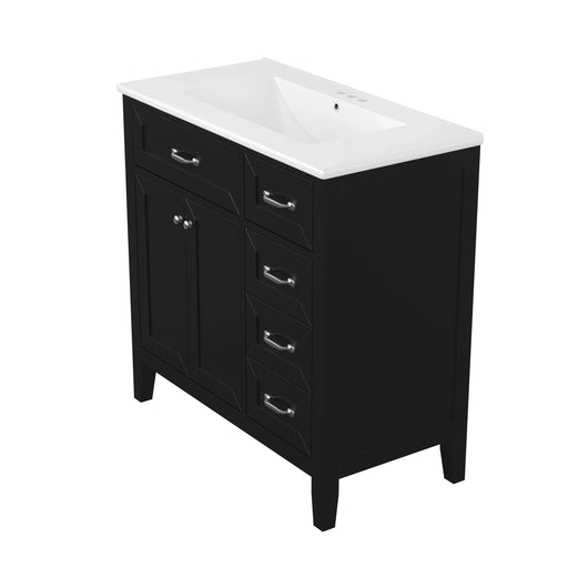 36' Bathroom Vanity with Sink Combo, Black Bathroom Cabinet with Drawers, Solid Frame and MDF Board (Old Sku:JL000007AAB) Default -DTYStore
