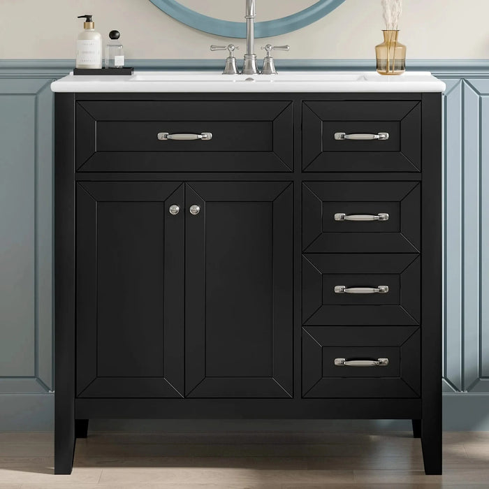36' Bathroom Vanity with Sink Combo, Black Bathroom Cabinet with Drawers, Solid Frame and MDF Board (Old Sku:JL000007AAB) Default -DTYStore