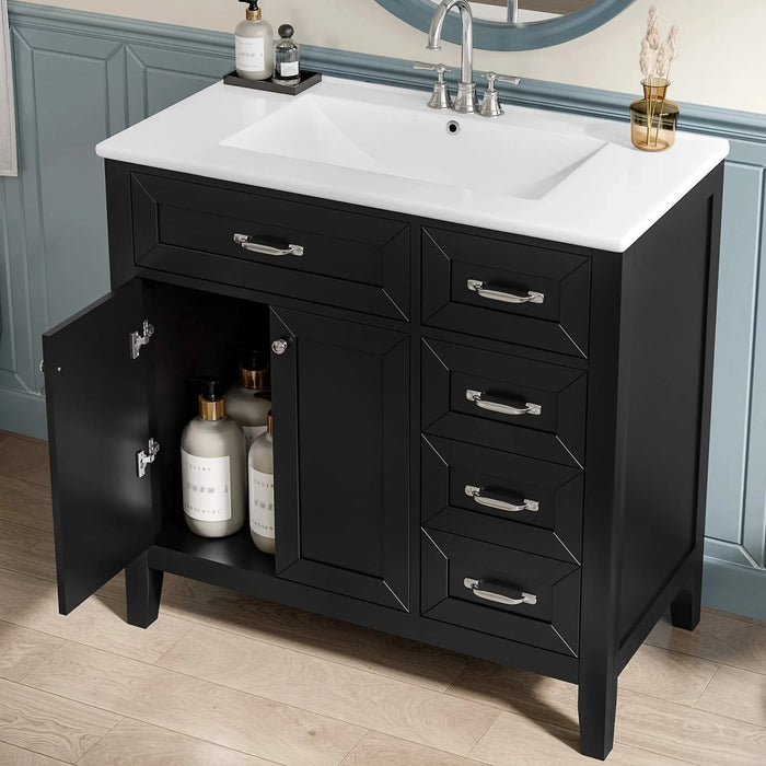 36' Bathroom Vanity with Sink Combo, Black Bathroom Cabinet with Drawers, Solid Frame and MDF Board (Old Sku:JL000007AAB) Default -DTYStore