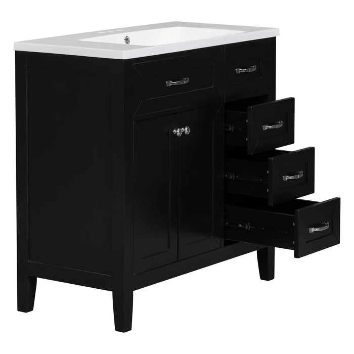 36' Bathroom Vanity with Sink Combo, Black Bathroom Cabinet with Drawers, Solid Frame and MDF Board (Old Sku:JL000007AAB) Default -DTYStore