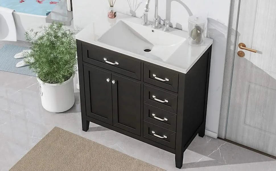 36' Bathroom Vanity with Sink Combo, Black Bathroom Cabinet with Drawers, Solid Frame and MDF Board (Old Sku:JL000007AAB) Default -DTYStore