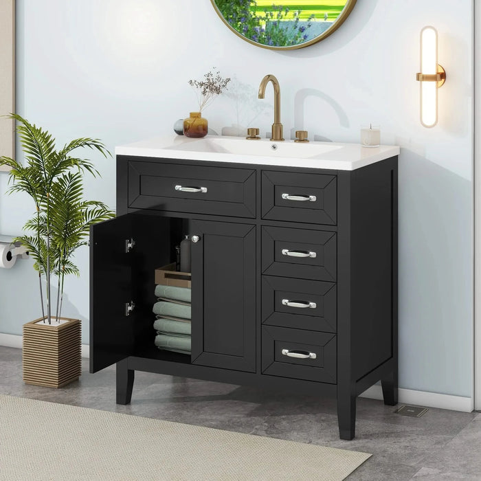 36' Bathroom Vanity with Sink Combo, Black Bathroom Cabinet with Drawers, Solid Frame and MDF Board (Old Sku:JL000007AAB) Default -DTYStore