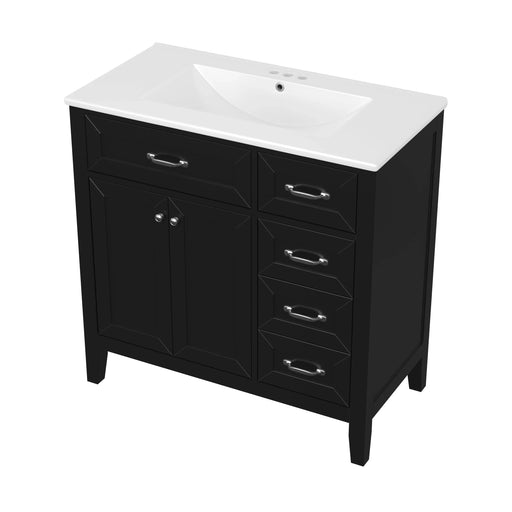 36' Bathroom Vanity with Sink Combo, Black Bathroom Cabinet with Drawers, Solid Frame and MDF Board (Old Sku:JL000007AAB) Default -DTYStore