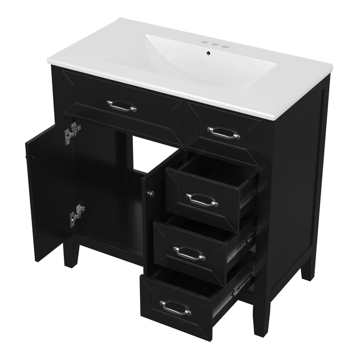36' Bathroom Vanity with Sink Combo, Black Bathroom Cabinet with Drawers, Solid Frame and MDF Board (Old Sku:JL000007AAB) Default -DTYStore
