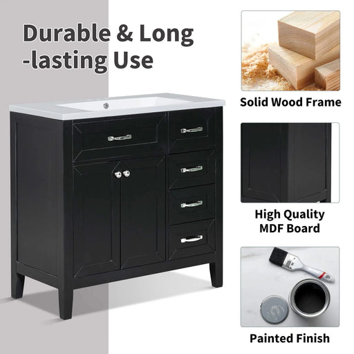 36' Bathroom Vanity with Sink Combo, Black Bathroom Cabinet with Drawers, Solid Frame and MDF Board (Old Sku:JL000007AAB) Default -DTYStore