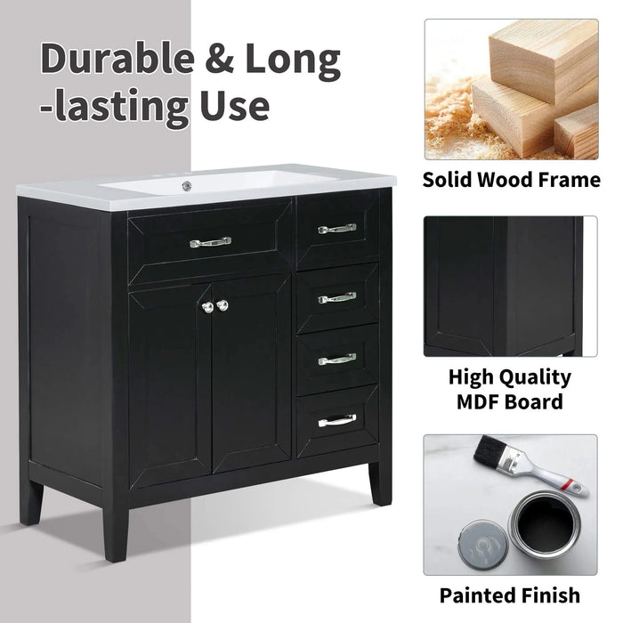 36' Bathroom Vanity with Sink Combo, Black Bathroom Cabinet with Drawers, Solid Frame and MDF Board (Old Sku:JL000007AAB) Default -DTYStore