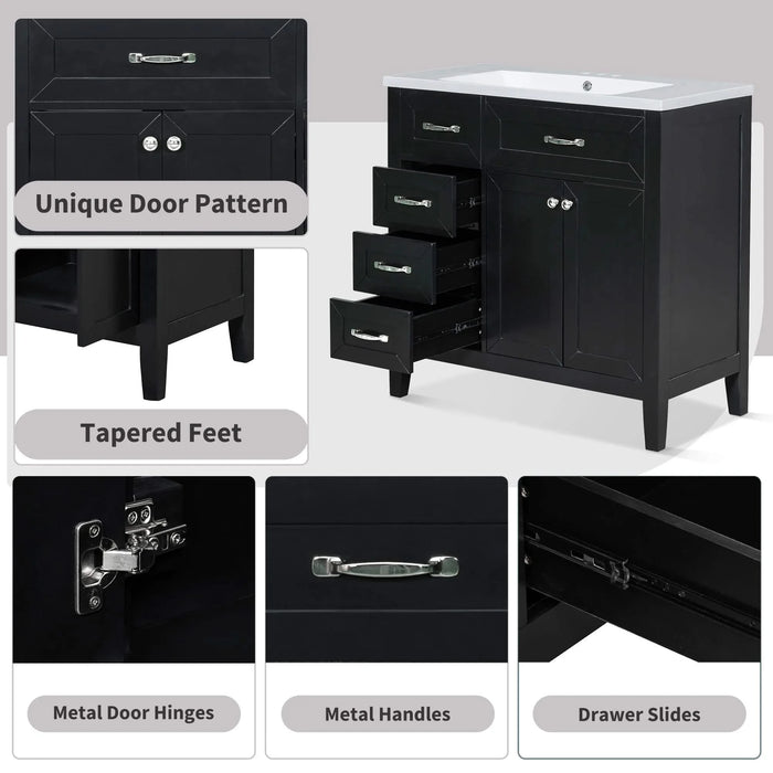 36' Bathroom Vanity with Sink Combo, Black Bathroom Cabinet with Drawers, Solid Frame and MDF Board (Old Sku:JL000007AAB) Default -DTYStore