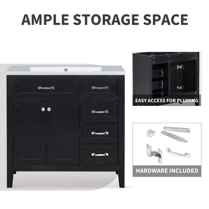 36' Bathroom Vanity with Sink Combo, Black Bathroom Cabinet with Drawers, Solid Frame and MDF Board (Old Sku:JL000007AAB) Default -DTYStore