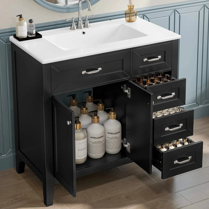 36' Bathroom Vanity with Sink Combo, Black Bathroom Cabinet with Drawers, Solid Frame and MDF Board (Old Sku:JL000007AAB) Default -DTYStore