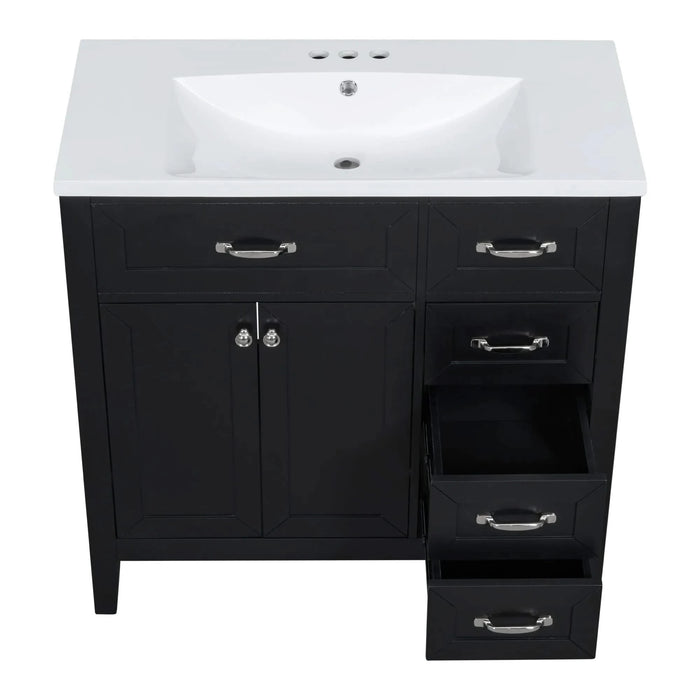 36' Bathroom Vanity with Sink Combo, Black Bathroom Cabinet with Drawers, Solid Frame and MDF Board (Old Sku:JL000007AAB) Default -DTYStore