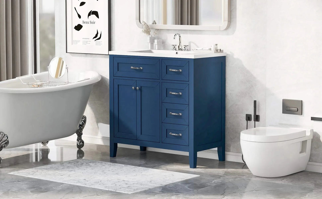 36' Bathroom Vanity with Sink Combo, Blue Bathroom Cabinet with Drawers, Solid Frame and MDF Board (Old Sku:JL000007AAC) Default -DTYStore