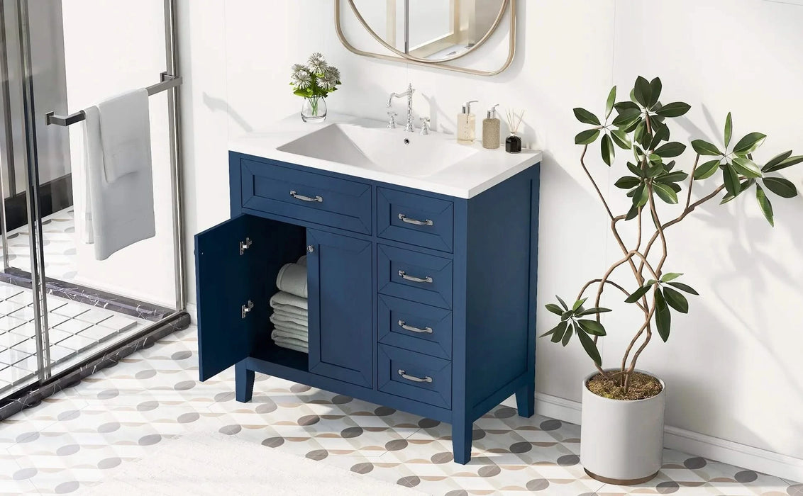 36' Bathroom Vanity with Sink Combo, Blue Bathroom Cabinet with Drawers, Solid Frame and MDF Board (Old Sku:JL000007AAC) Default -DTYStore