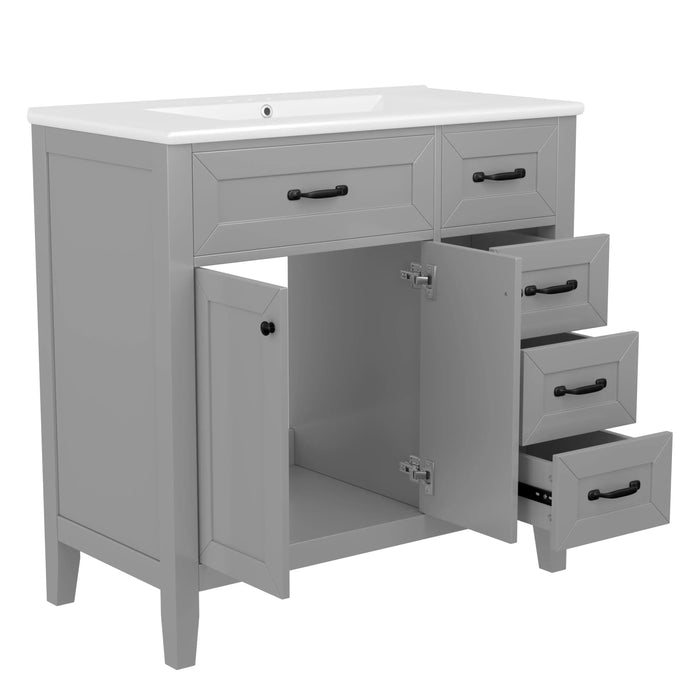 36' Bathroom Vanity with Sink Combo, Gray Bathroom Cabinet with Drawers, Solid Frame and MDF Board (Old Sku:JL000007AAE) Default -DTYStore