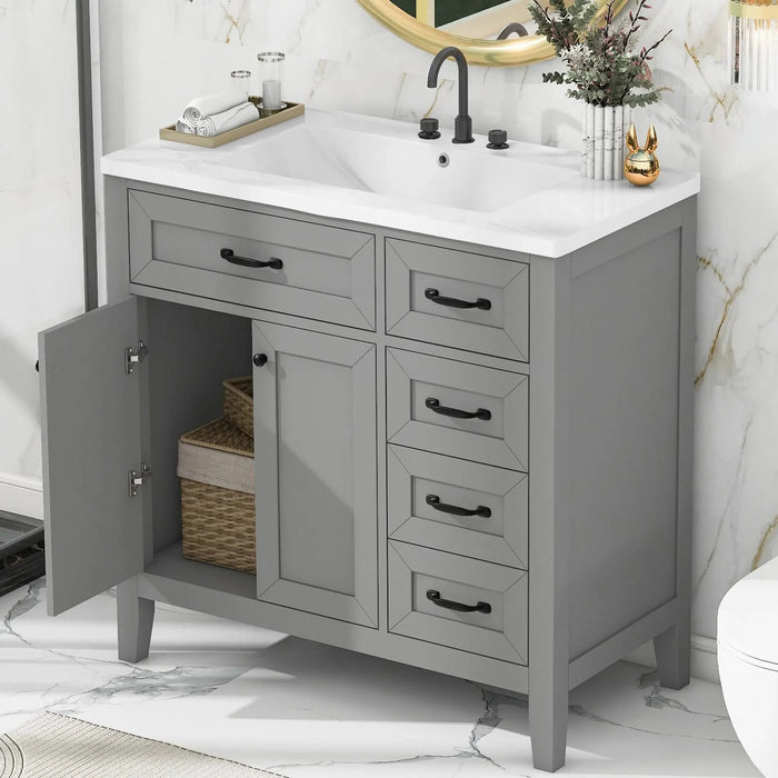 36' Bathroom Vanity with Sink Combo, Gray Bathroom Cabinet with Drawers, Solid Frame and MDF Board (Old Sku:JL000007AAE) Default -DTYStore