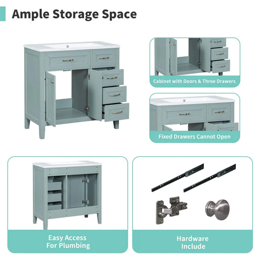 36' Bathroom Vanity with Sink Combo, Green Bathroom Cabinet with Drawers, Solid Frame and MDF Board (Old Sku:JL000007AAG) Default -DTYStore