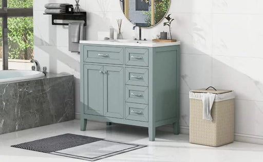 36' Bathroom Vanity with Sink Combo, Green Bathroom Cabinet with Drawers, Solid Frame and MDF Board (Old Sku:JL000007AAG) Default -DTYStore