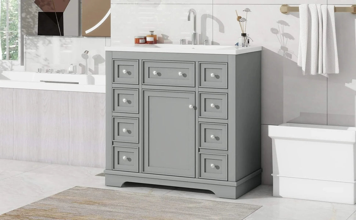 36' Bathroom Vanity with Sink Combo, One Cabinet and Six Drawers, Solid Wood and MDF Board, Grey (Old Sku:SY999404AAE) Default -DTYStore