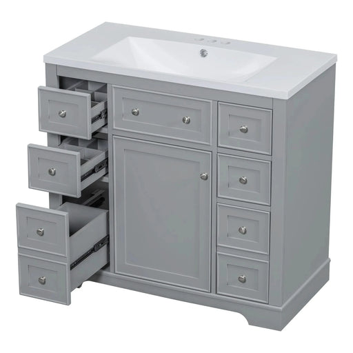 36' Bathroom Vanity with Sink Combo, One Cabinet and Six Drawers, Solid Wood and MDF Board, Grey (Old Sku:SY999404AAE) Default -DTYStore