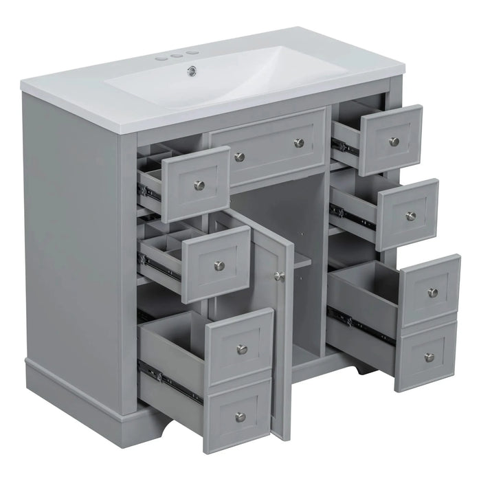 36' Bathroom Vanity with Sink Combo, One Cabinet and Six Drawers, Solid Wood and MDF Board, Grey (Old Sku:SY999404AAE) Default -DTYStore