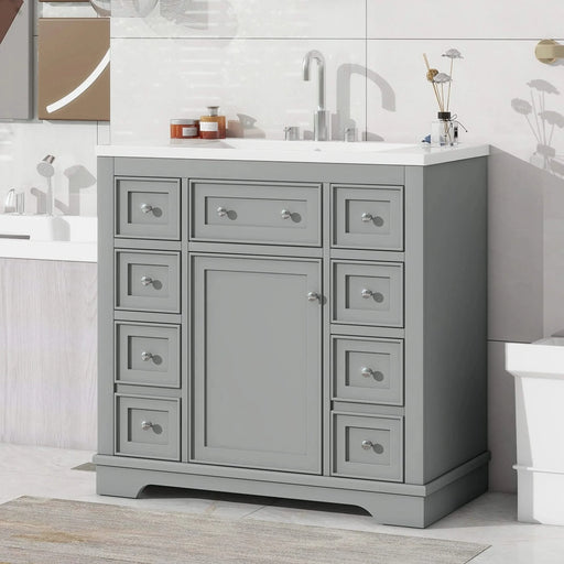 36' Bathroom Vanity with Sink Combo, One Cabinet and Six Drawers, Solid Wood and MDF Board, Grey (Old Sku:SY999404AAE) Default -DTYStore